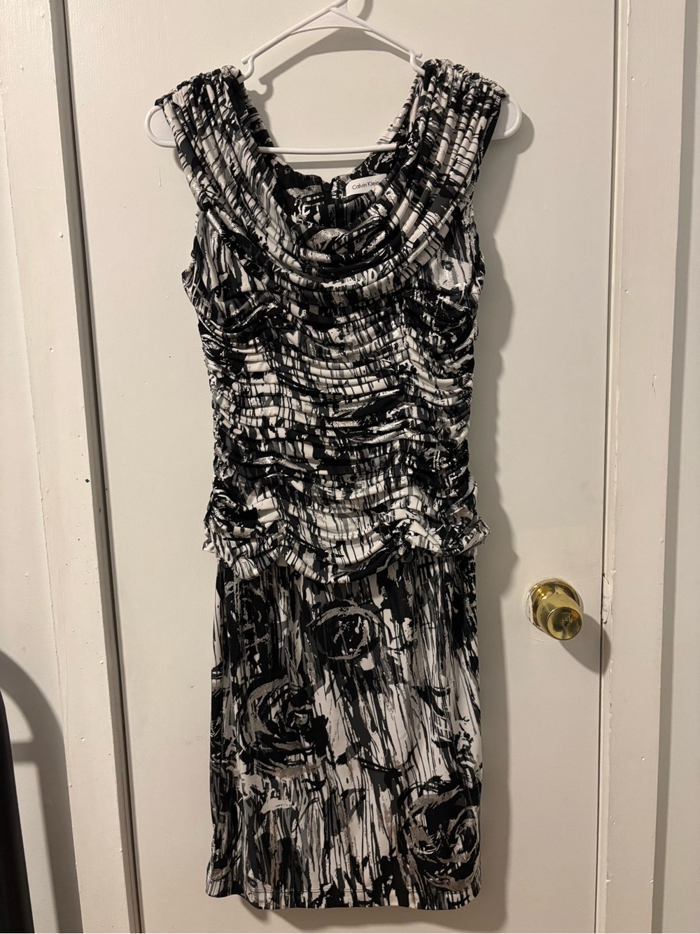 Calvin Klein Black & White Ruched Midi Dress